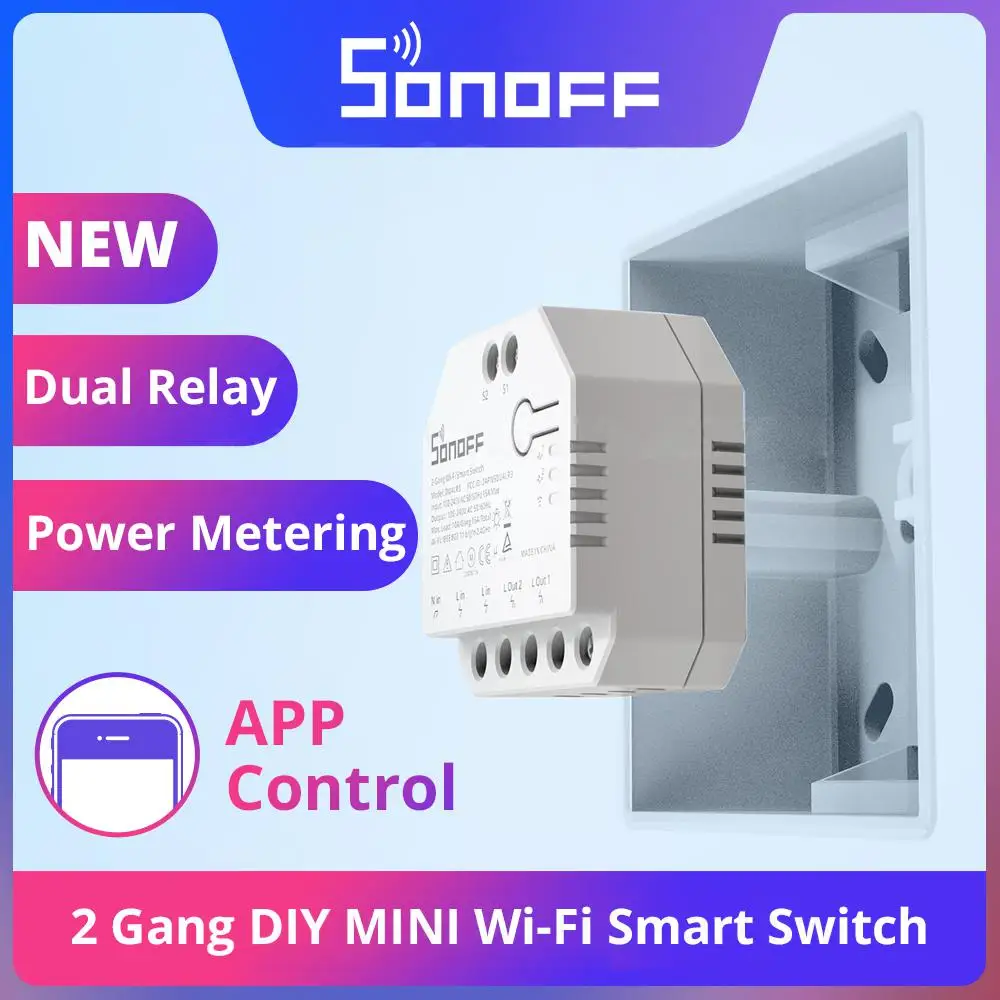 SONOFF DUALR3/R3 Lite DIY MINI Smart Switch 2 Gang Dual Relay Module With Power Metering Control Via EWeLink Alexa Google Home