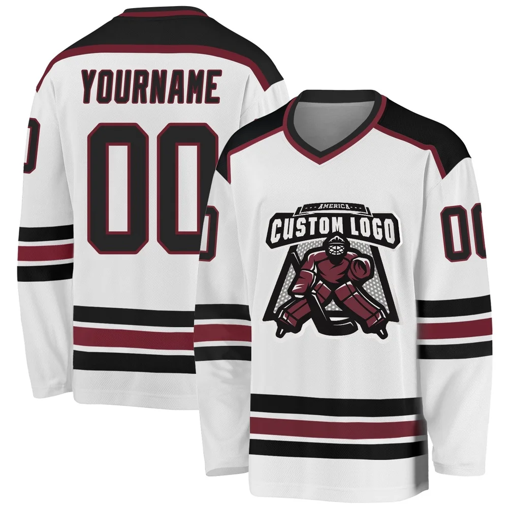 Custom Name & Logo 3D Print Men's Hockey Jersey White Maroon Black Fashion Unisex Summer Sport Team Shirt BQ-08