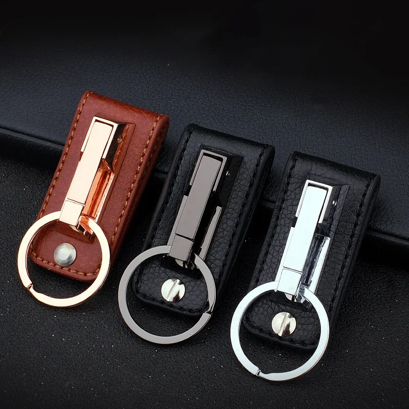 Men Leather Stainless Steel Detachable Keychain Waist Belt  Anti-Lost Buckle Hanging Key Ring Passes Belts Up To 48mm in Width