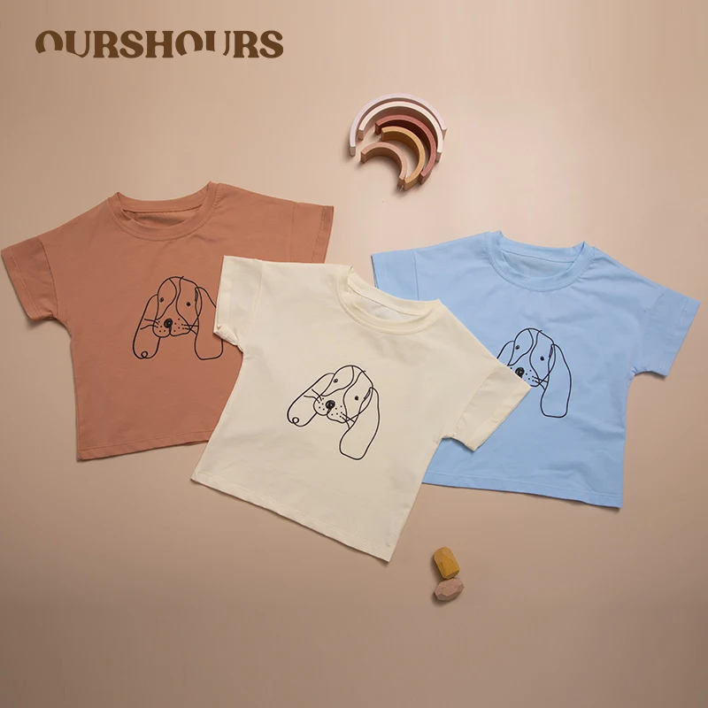 

Children Solid Color T-shirt For Boys Girls Cute Little Dog Pattern Summer Baby Cotton Short Sleeved Tops Kids Casual Tee Shirt