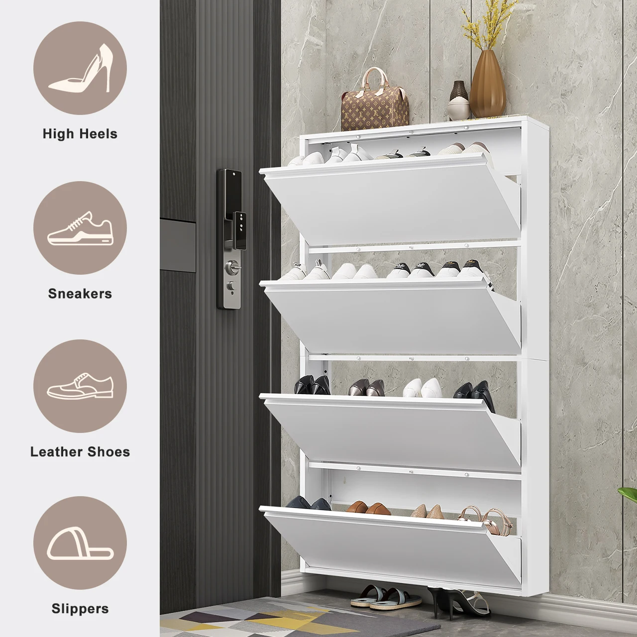 Modern Steel Ultra-Thin Steel Shoe Rack Living Room Home Metal Shoe Cabinet Household Shoe Rack