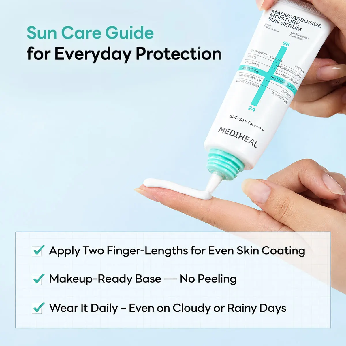 MEDIHEAL MADECASSOSIDE MOISTURE SUN SERUM 50g/1.76 oz,Non-Sticky,Lightweight Serum,Fast Absorbing,Korean Skincare,Korean Makeup