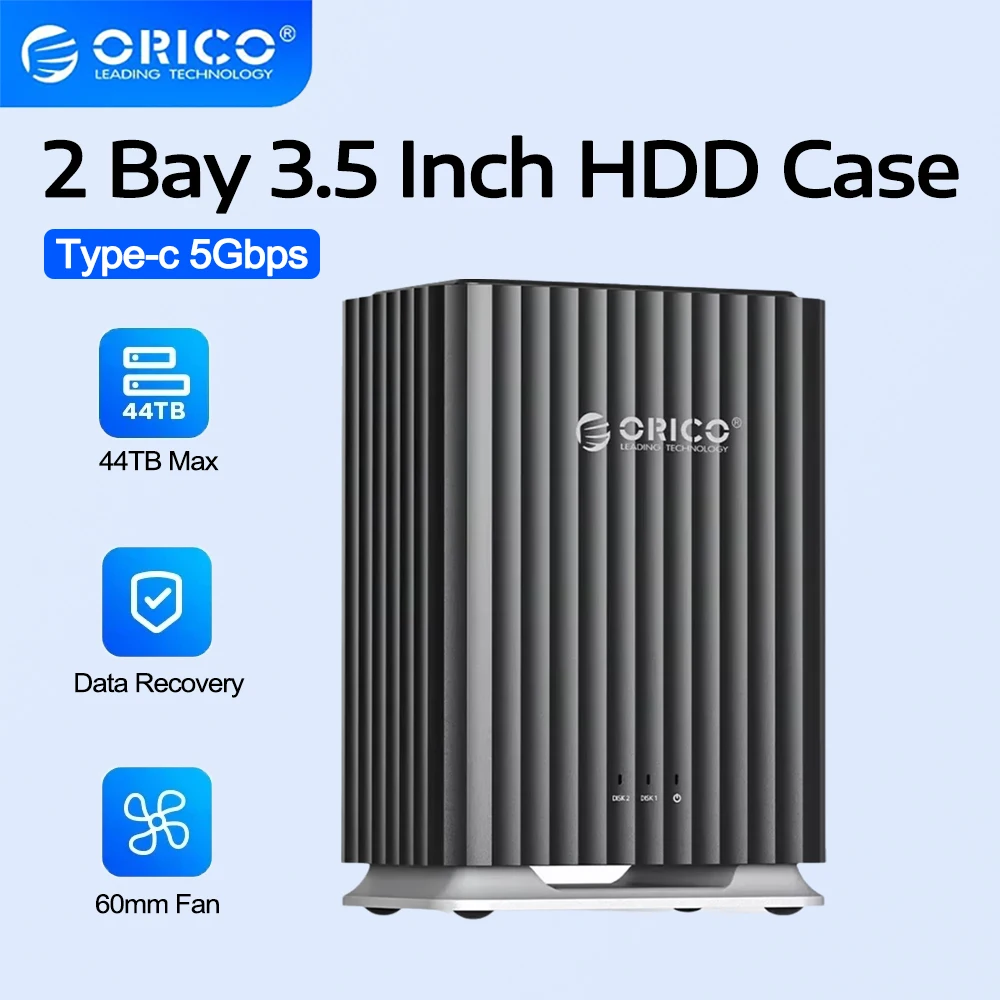 

ORICO Dual Bay 2.5/3.5 Inch HDD Docking Station Type-C for 3.5" 2.5'' HDD SSD Disk Power Silent Design Strong Heat Dissipation