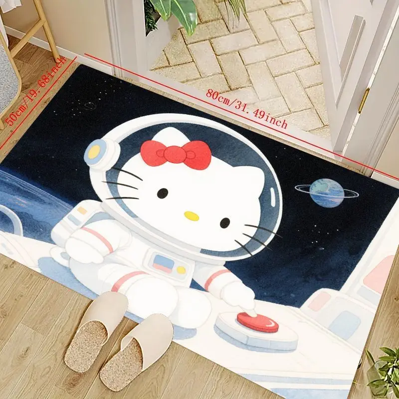 

1 шт. милый напольный коврик Hello Kitty Astronaut Space Adventure, Нескользящий моющийся коврик Kawaii Cosmic Planet с героями мультфильмов для детской комнаты