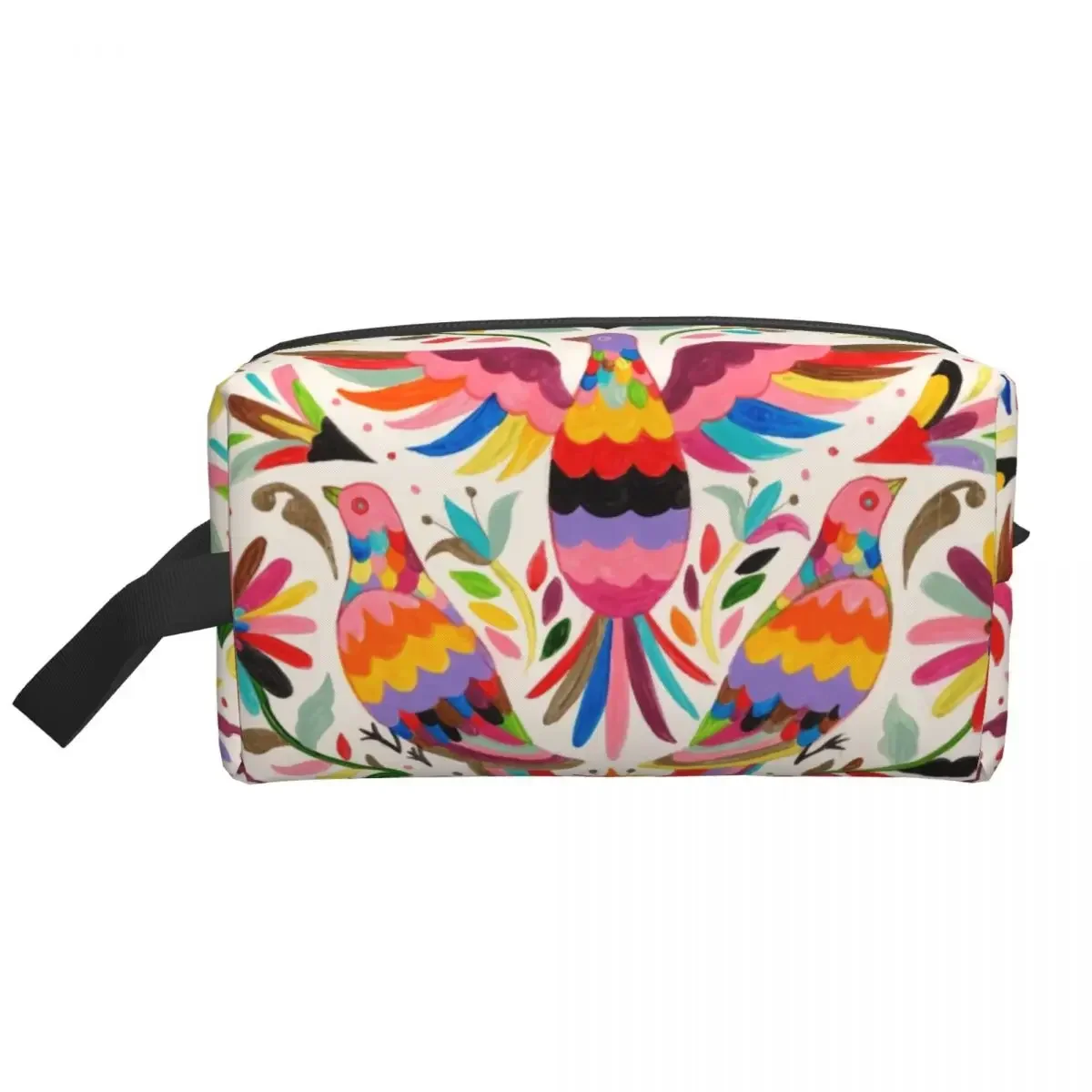 Fashion Mexican Otomi Birds Texture Toiletry Bag Women Folk Floral Art Makeup Cosmetic Organizer Lady Storage Dopp Kit Case