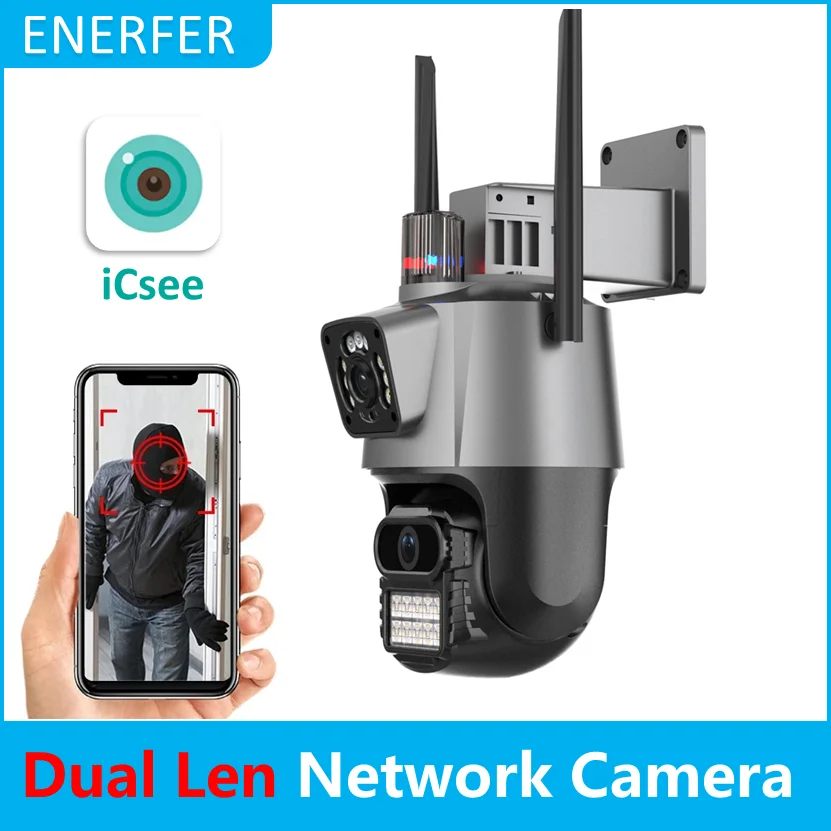 iCsee PTZ Auto Tracking 6MP Dual Lens Color Night Vision IP Home Wireless CCTV Camera WIFI Camera Outdoor