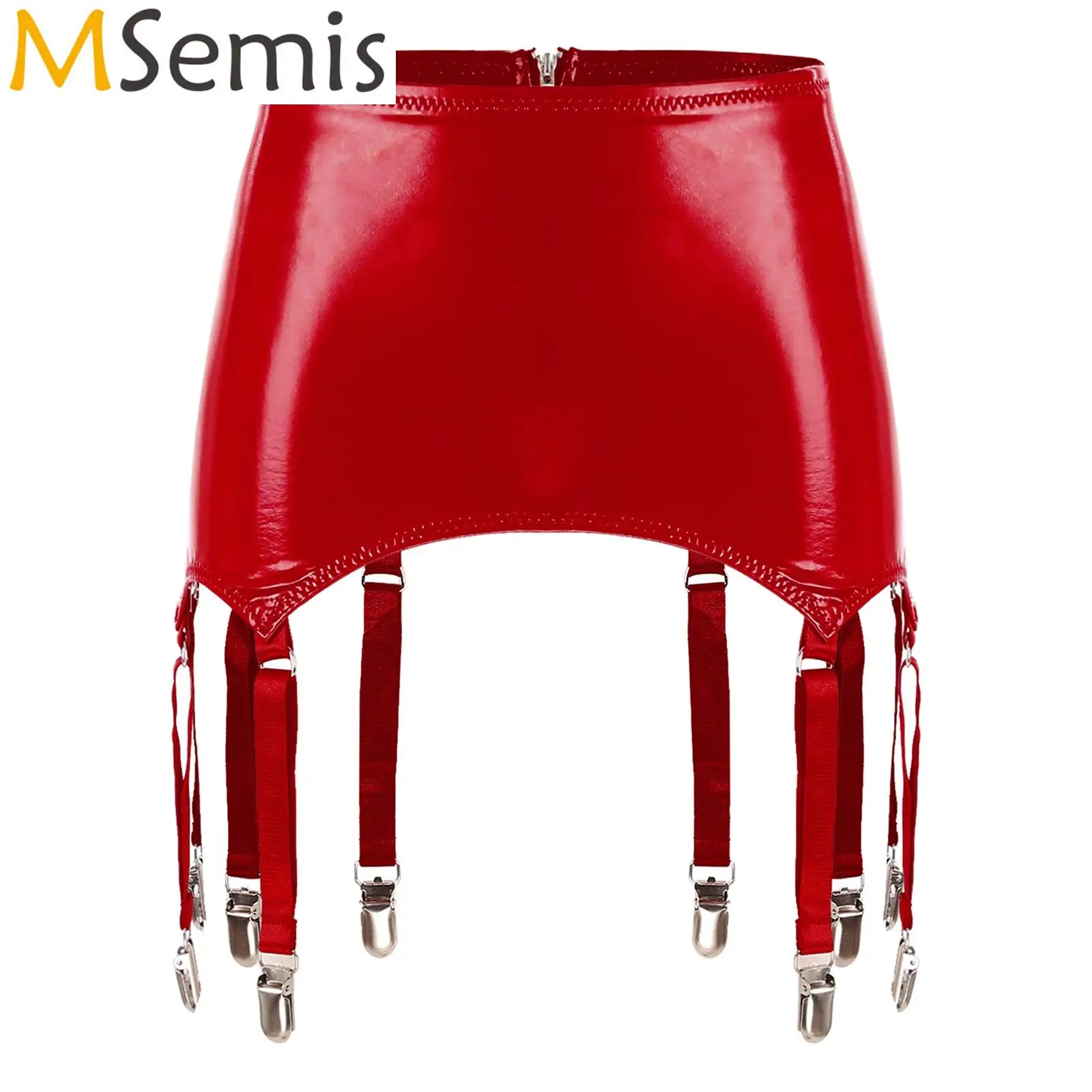 

Womens Suspenders Patent Leather Miniskirt Lingerie Garters with Metal Clips for Stockings Underwear Accessories Gothic Clubwear