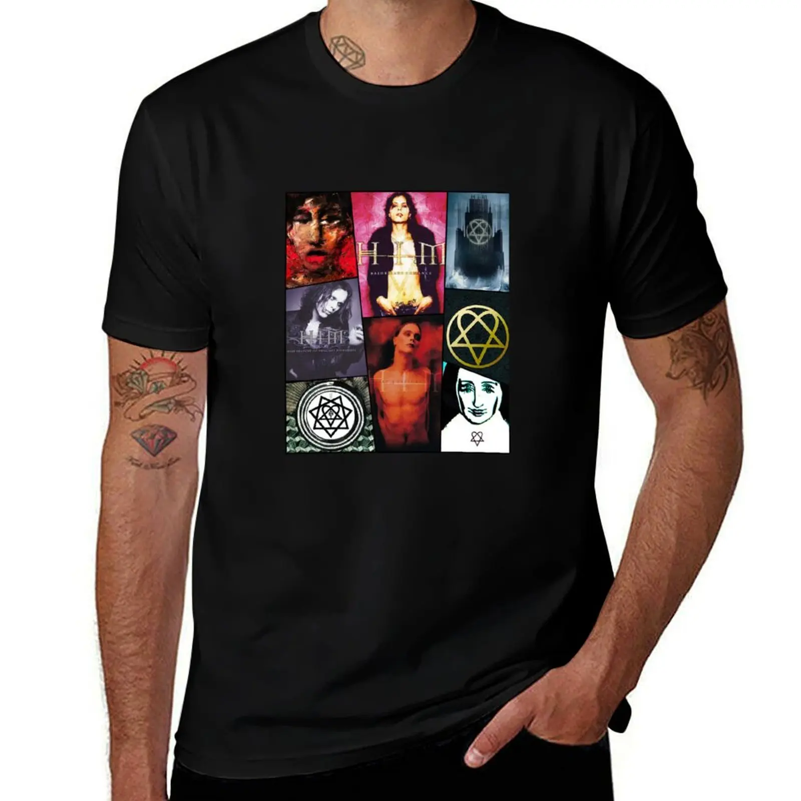 

Him Band Album Cover Collage Heartagram Ville Valo Cover T-Shirt T-Shirt Classic Graphic Short Sleeve Top
