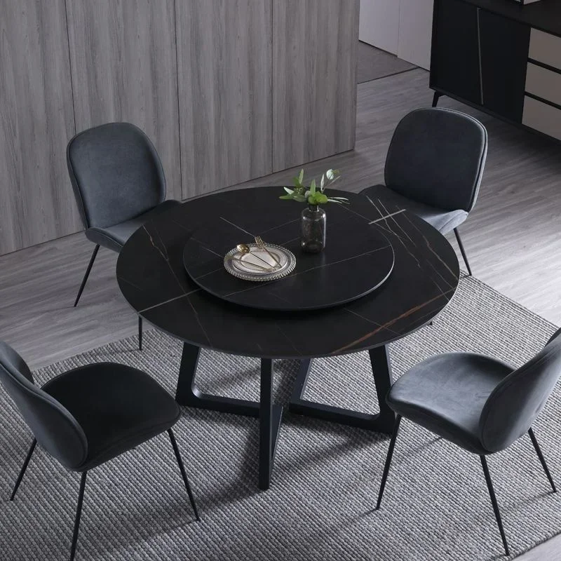 z Nordic Minimalist Wohnzimmer Schwarz Luxus Runder Schiefertisch Sinterstein mit Esszimmermöbeln