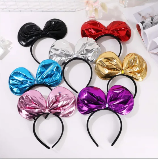 Diadema de Mickey de Disney, botón de cabeza con lazo, accesorios para espectáculo de vacaciones, fiesta DIY, Navidad, Halloween, accesorios para el cabello, diadema de Minnie