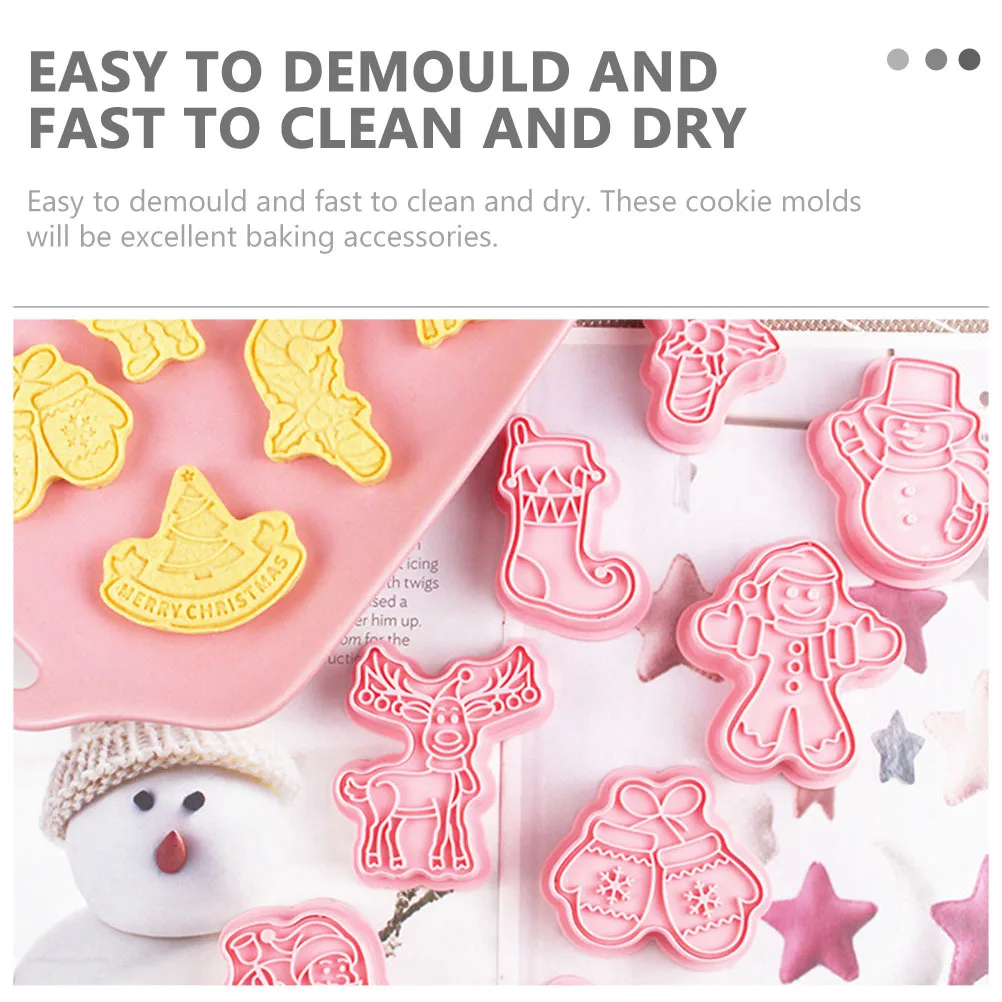 

8Pcs Xmas Cookie Molds Christmas 3D Plastic Biscuit Molds Baking Supplies Cookie Press Pastry Mold Press-on Pastry Mold