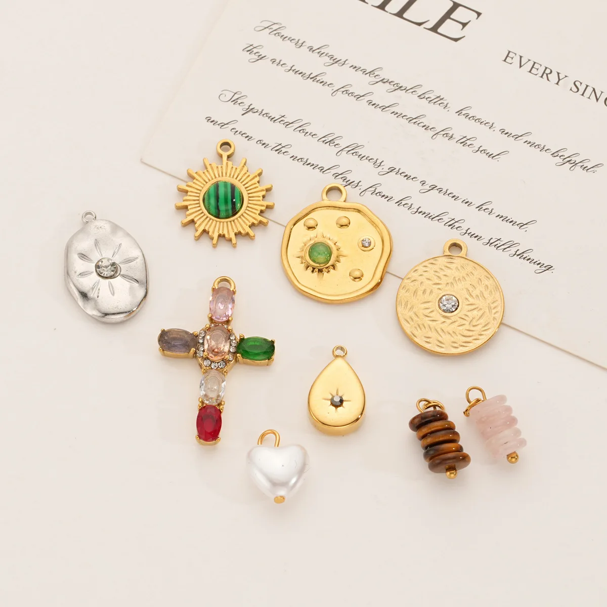 

Multi-Style Gold & Silver Plated Charms, Stainless Steel Pendants with Gemstone & Crystal Accents for DIY Jewelry