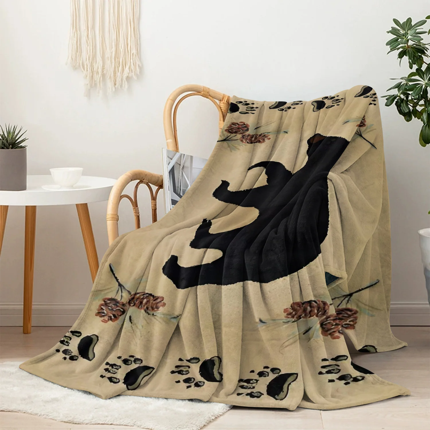 Stylish Bear Paw Print Throw Blanket Woodland Animal Cozy Fleece Wrap Decorative Throw for Living Room Bedroom Decor Gift Rustic