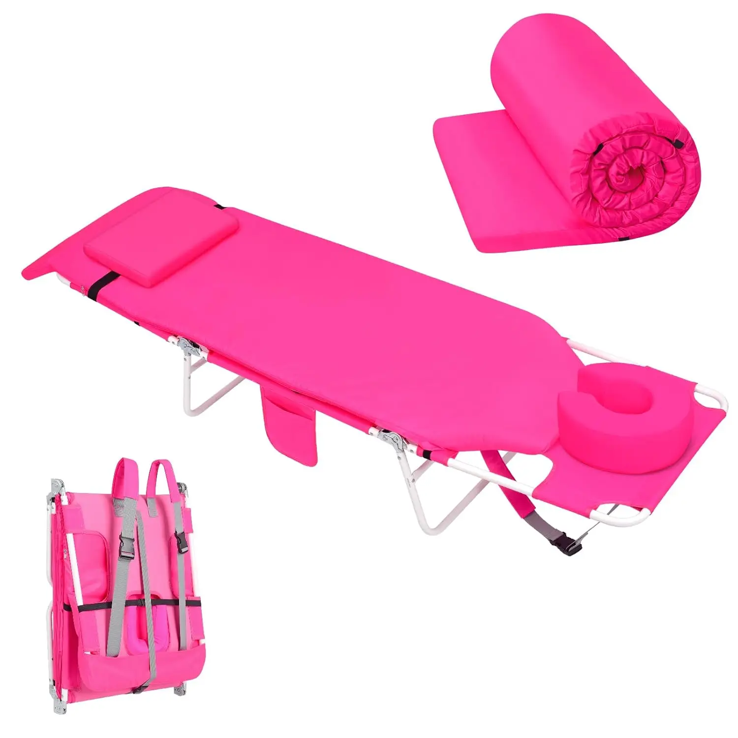 

Многофункциональный женский комфортный шезлонг-рюкзак 3-в-1 для пляжа и загара с отверстием для лица, мягкой регулируемой подушкой, моющийся, настраиваемый