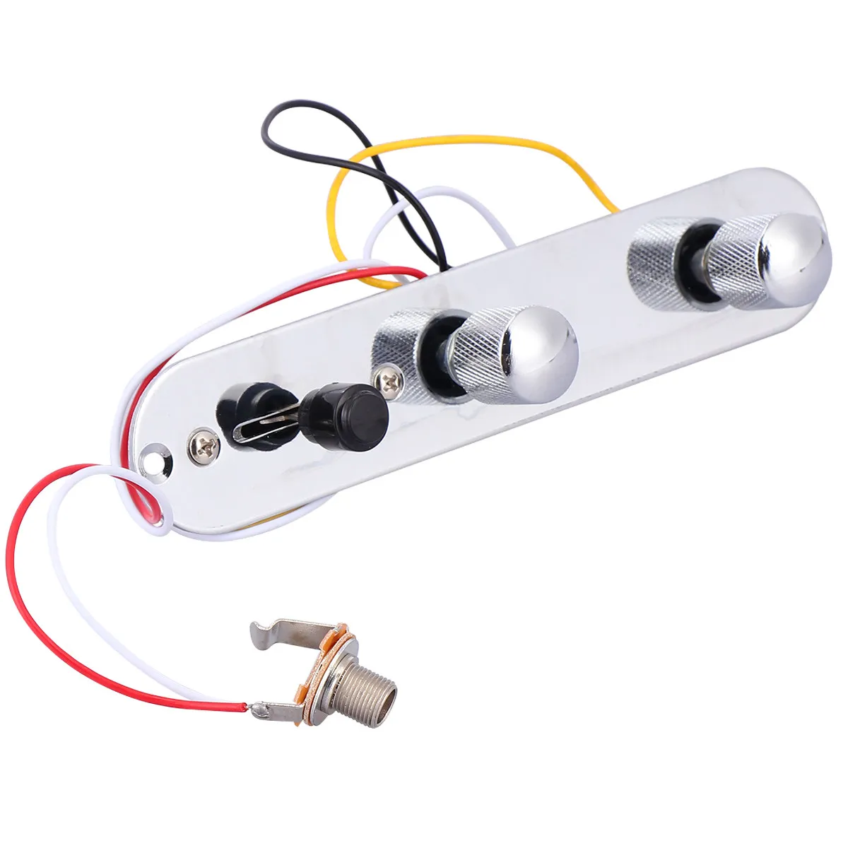 

Профессиональная хромированная металлическая панель управления для гитары с предустановленными регуляторами громкости и тональности, а также выходным разъемом для электрогитар.