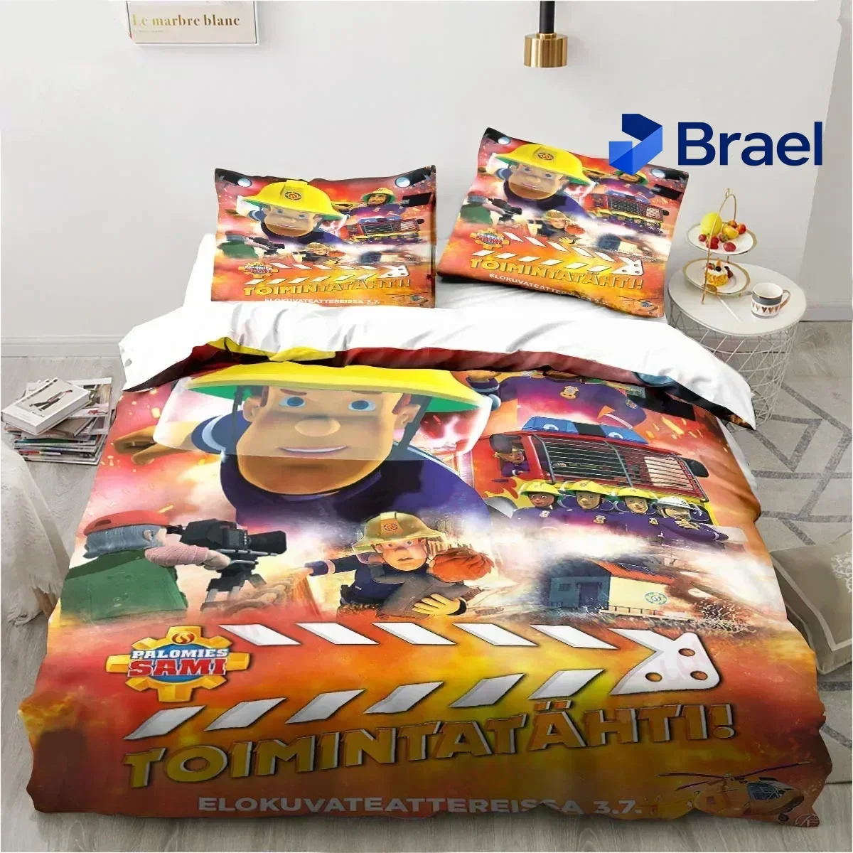 Exquisite 3D Print Cartoon Fireman Sam Toys Bedding Set,Duvet Cover Bed Set Quilt Cover Pillowcase,King Queen Twin Size Boys Gir