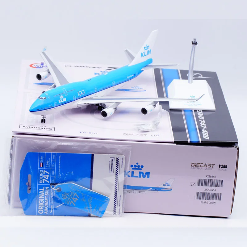 XX20345 Alloy Collectible Plane Gift JC Wings 1:200 KLM Royal Dutch Airlines Boeing B747-400 Diecast Model PH-BFG & Aviation Tag