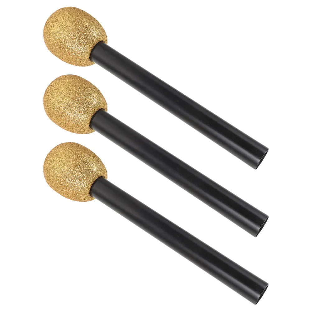 

3 Pcs Simulated Gold Powder Microphone Fake Microphones Vintage Kids Toys Performance Props Glittered Plastic Bling Toddler