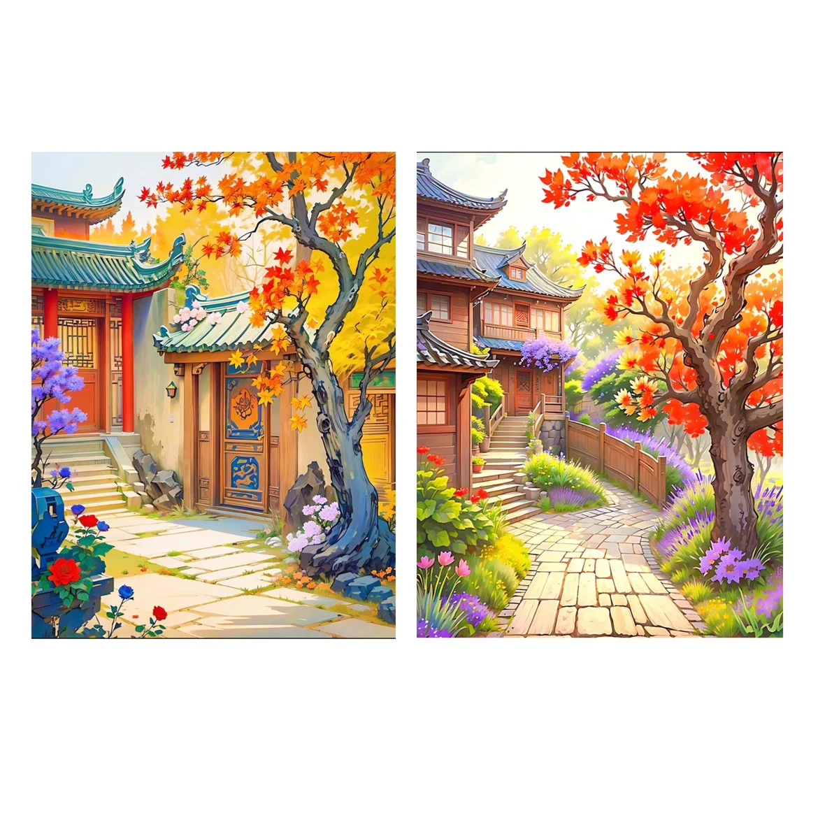 9ct 60x80cm Autumn Courtyard Embroidery DIY Chinese Style Printed Kits Cross Stitch Thread Needlework Set Home Decor Crafts New