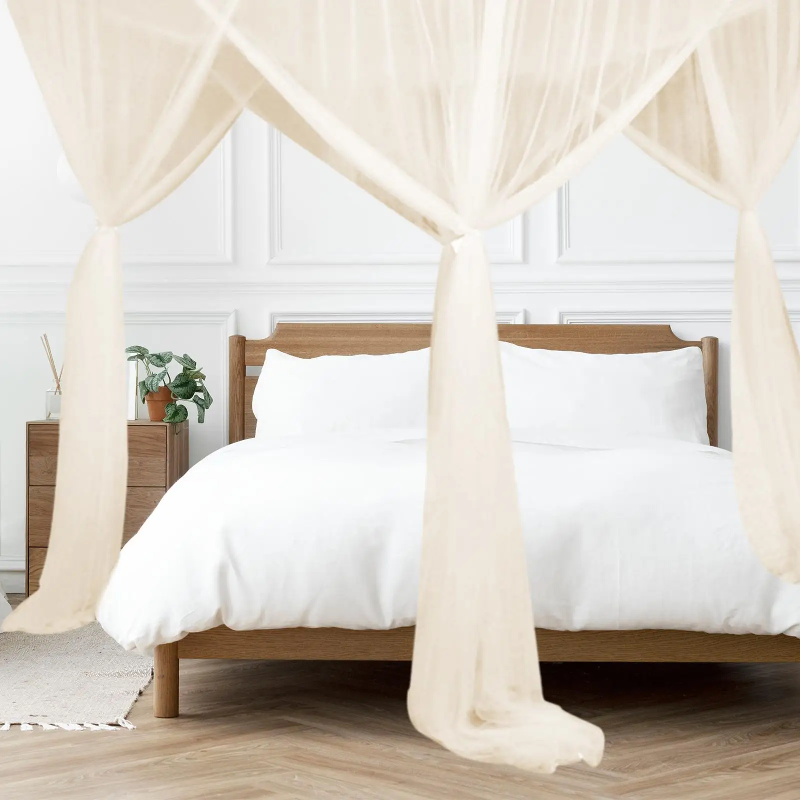 Four Corner Bed Canopy Net for Girls Adults Queen Twin Size Breathable Mesh Curtain Drape Cozy Romantic Princess Bedroom Decor