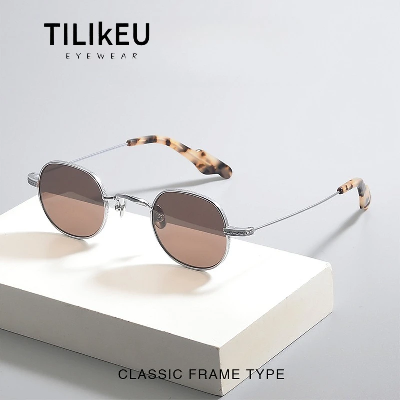 

Японские дизайнерские солнцезащитные очки в маленькой оправе из чистого титана, классические трендовые градиентные коричневые солнцезащитные очки для езды на велосипеде и путешествий, солнцезащитные очки