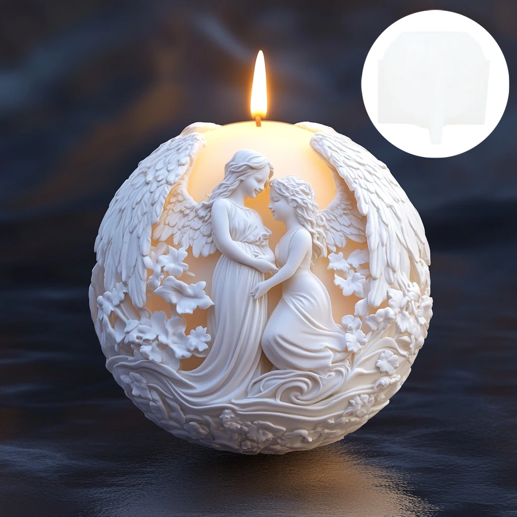 Twin Angel relief spherical candle silicone mold Long wing angel spherical candle silicone mold Angel girl resin plaster mold