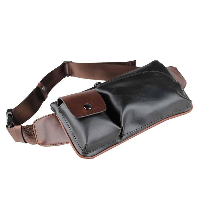 PU leather men's crossbody bag, simple and multi-functional chest bag, commuting portable waterproof single-shoulder bag