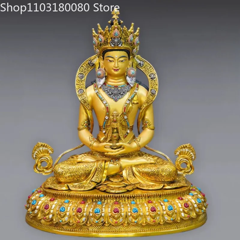 33cm Nepal hand gilding inlay Amitayus Longevity buddha statue Ksitigarbha Dizang sculpture
