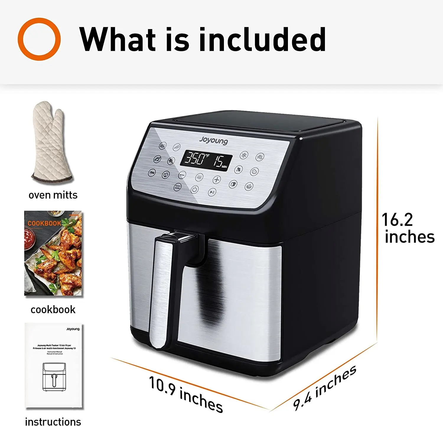 JOYOUNG Nồi Chiên Không Dầu Air Fryer 5.8 Quai Nồi Chiên Không Dầu Air Fryer Tùy Chỉnh Thông Minh Chương Trình Nấu 13 Trong 1 Kỹ Thuật Số Màn Hình Cảm Ứng Không dính Nồi Chiên Không Dầu Air Fryer Rổ