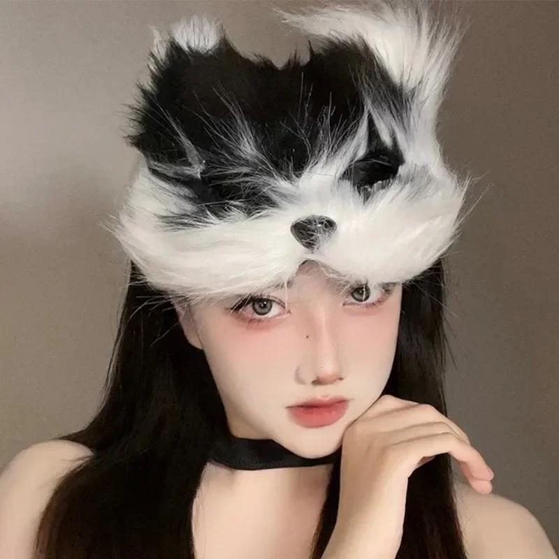 Fox Shape Face Mask Women Girls Black White Halloween Cosplay Mask Furry Cat Comfortable Party Costume Props Funny Accessories