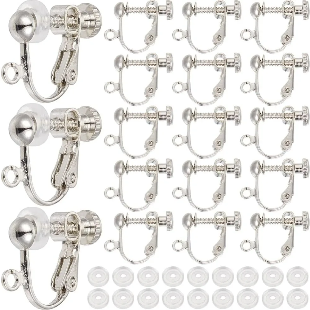 

1 Box 36Pcs Screw Back Earring Converter Silver Earrings Clip Back Brass Painless Non Pierced Earring Clips with Pads making kit