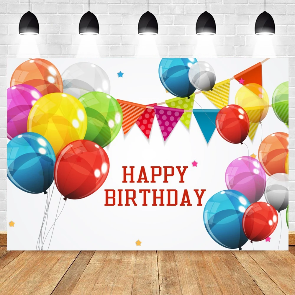 Happy Birthday Cake Colorful Balloons Photography Backdrops Girls Boys Baby Birthday Party Photo Studio Background RF-01