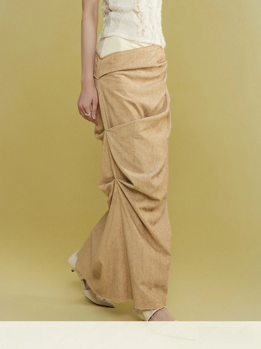 

MURMURMI Two-Tone Pleated Straight Skirt Unlined Commute Sle mid Waist Design Daily Wear Other Fabric H-ape Silhouette