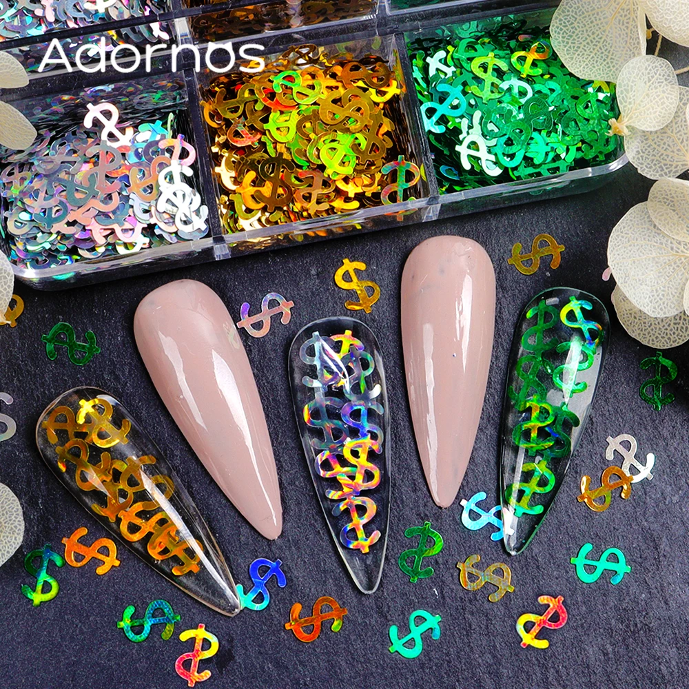 Nails Charm Glitter Dollars Shape Sequins Nail Art Accessories Holographic Money Symbol Paillettes For Gel Polish Manicure Decor