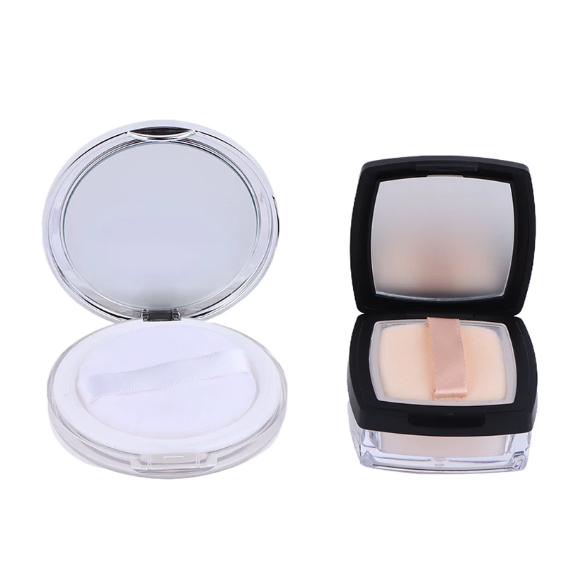 Portable Mini Powder Box Empty Sieve Loose Powder Pot Box With Powder Puff Mirror Cosmetic Travel Makeup Jar Sifter Container