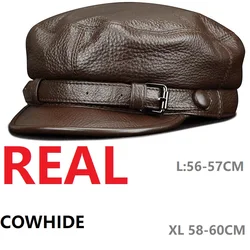Men Genuine Leather Real Cowhide Beret Newsboy Hat Baseball Cap Classic Autumn Spring Winter