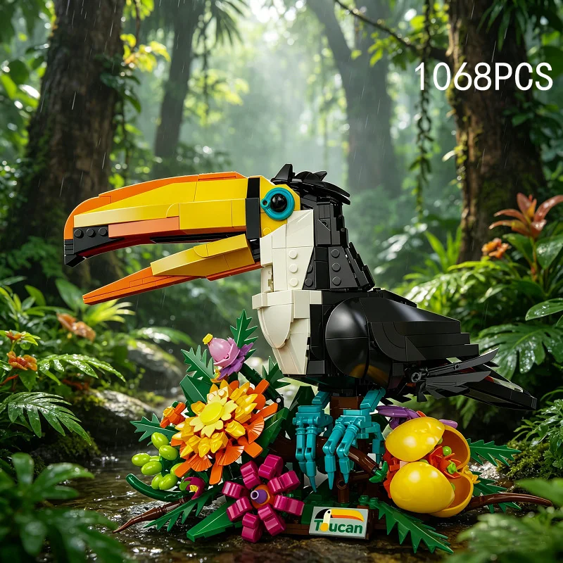 

Idea Flower Birds Animals Moc Mini Block Construction Forest Toucan Model Sets Educational Toys Building Brick Collection