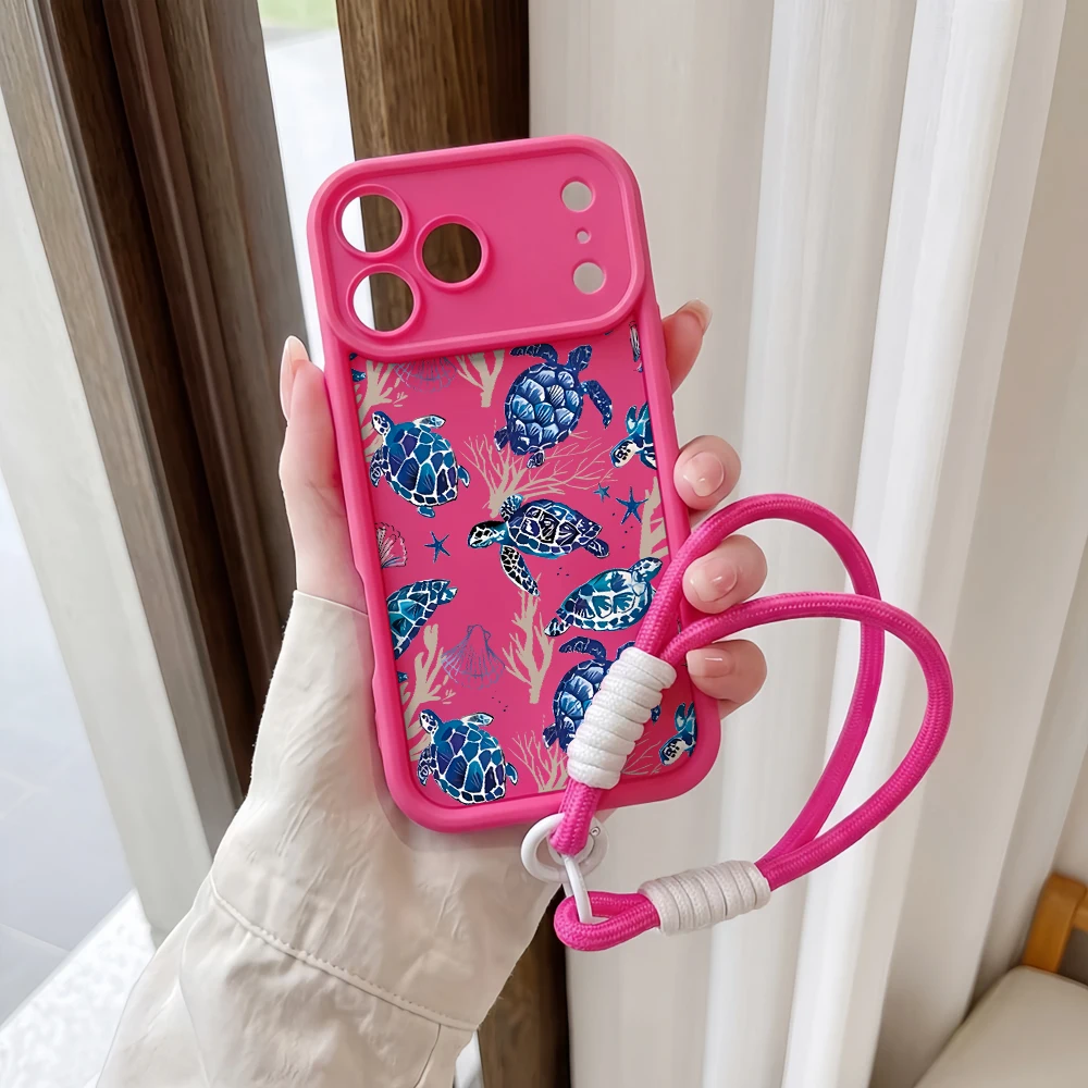 Meeresschildkröten-Ozean-Lanyard-Handyhülle für iPhone 12 13 14 15 16 17 Pro Max 16 15 14 Pro Plus 17E Stoßfeste Matte Silikonhülle – Detail 5
