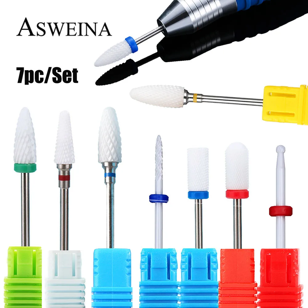 

7 шт. набор керамических сверл для ногтей, алмазные фрезы для маникюра, сверла с пламенем, Гель-лак, удаление файлов, аксессуары для ногтей