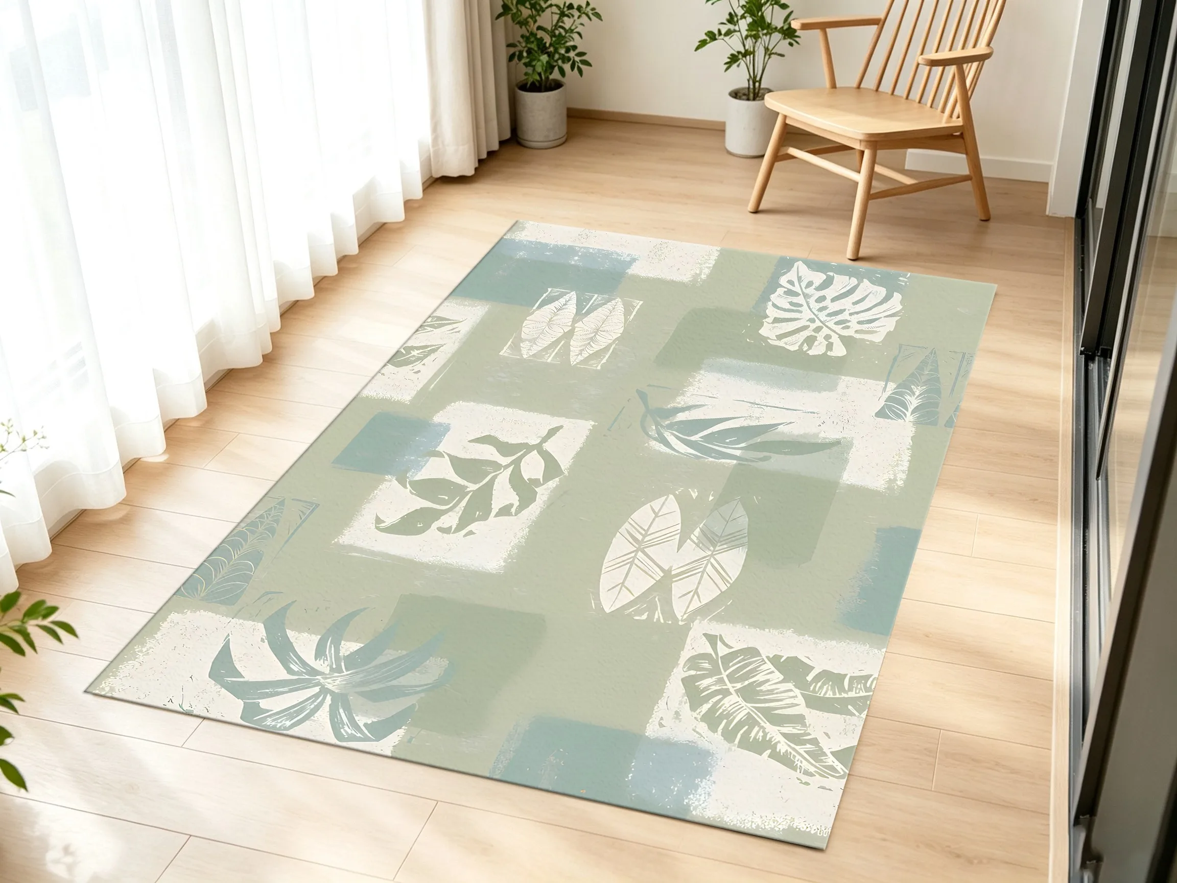 Tropical Green Plant Print Patterns Create a Fresh, Forest-Inspired Spring Look, Perfect for Living Rooms, Bedrooms, and Coffee Tables Velvet Rugs Add a Soothing, Relaxing, and Natural Ambiance.