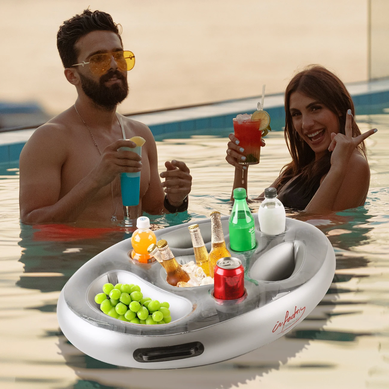 1PC Inflatable Drink Holder Thickened, Floating Cup Rack Portable Ice Tray with Cup Holder for Pool Party Summer