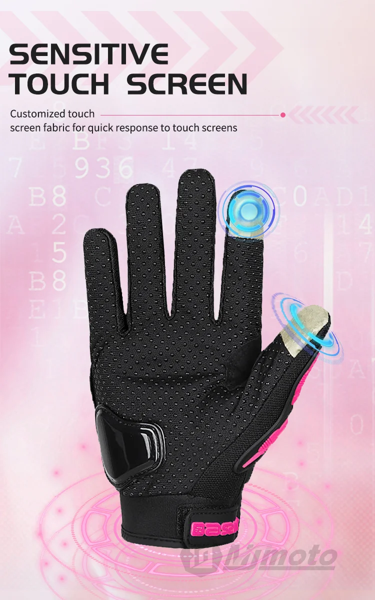 Dame Rosa Schwarz Motorrad Handschuhe Frauen Sommer Mesh Atmungsaktive Motocross Motorrad Moto Racing Handschuhe Touchscreen Handschuhe Männer – Detail 4
