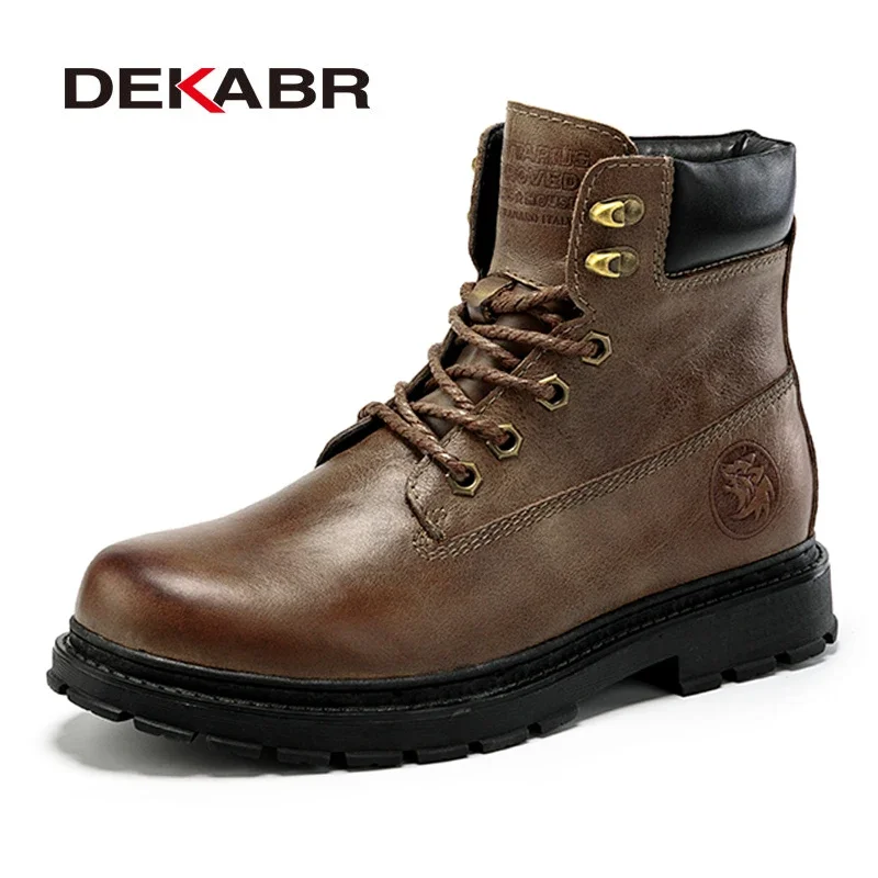 DEKABR Autumn Winter Classic Genuine Leather Ankle Boots Men Shoes With Fur Warm Tactical Boots Male Casual Motorcycle Boots