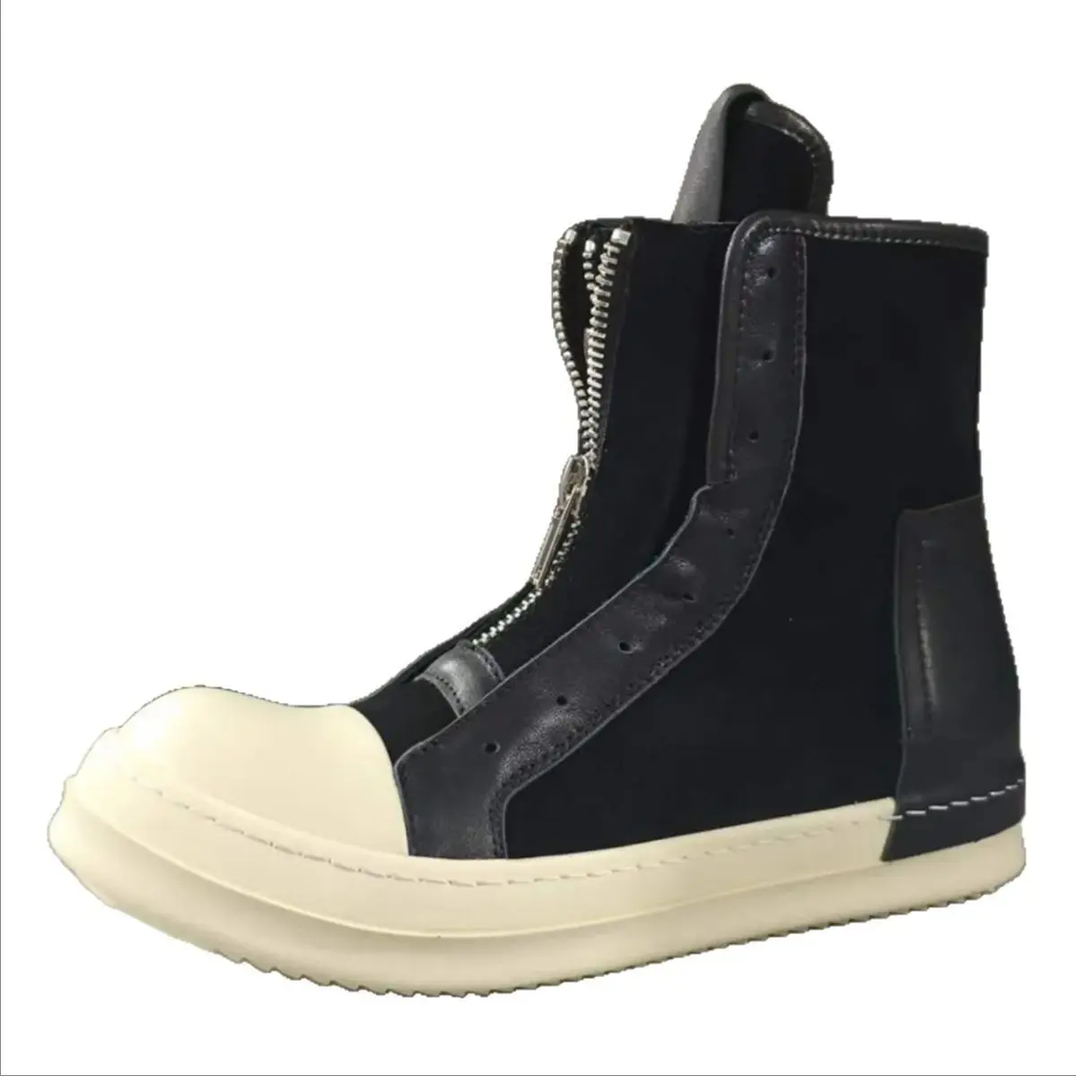 

Men's High Top Shoes Canvas Motorcycle Women Platform Sneakers Zip Boots Luxury Designer Black Shoe