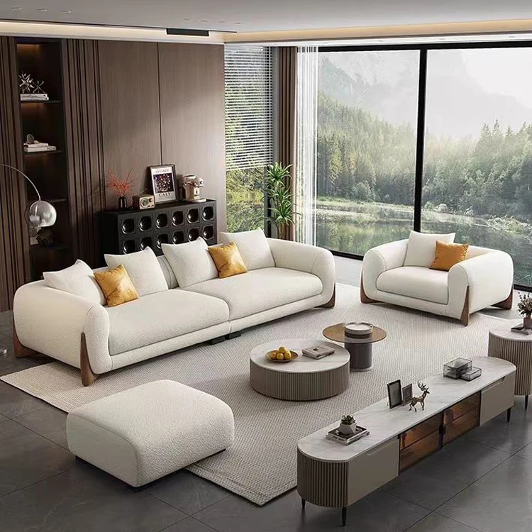 #Modern white fabric 1-2 -3 -4 seat sofa sofa lamp luxury designer hotel living room furniture teddy velvet straight sofa set