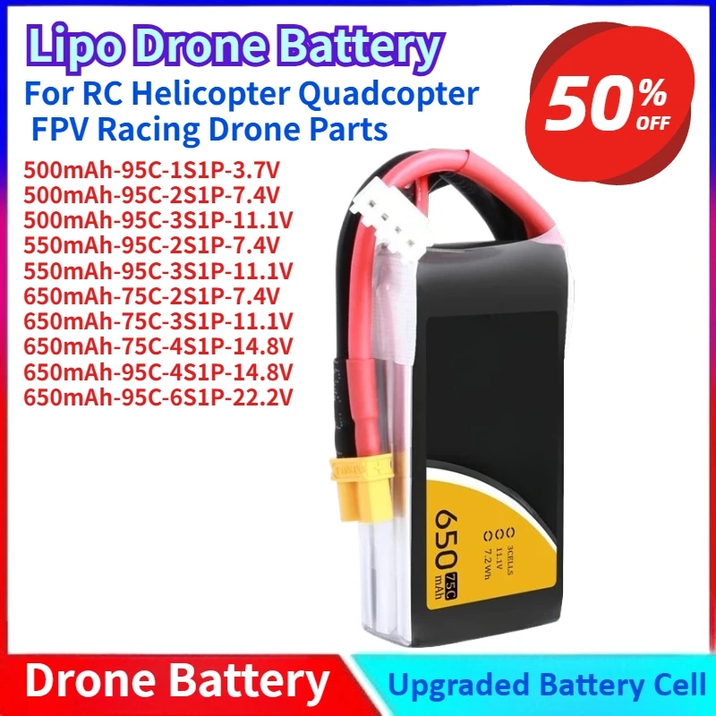 

New 500/550/650mAh 1S/2S/3S/4S/6S Lipo Battery 75C/95C with XT30/XT60 for RC Helicopter Quadcopter FPV Racing Drone Parts