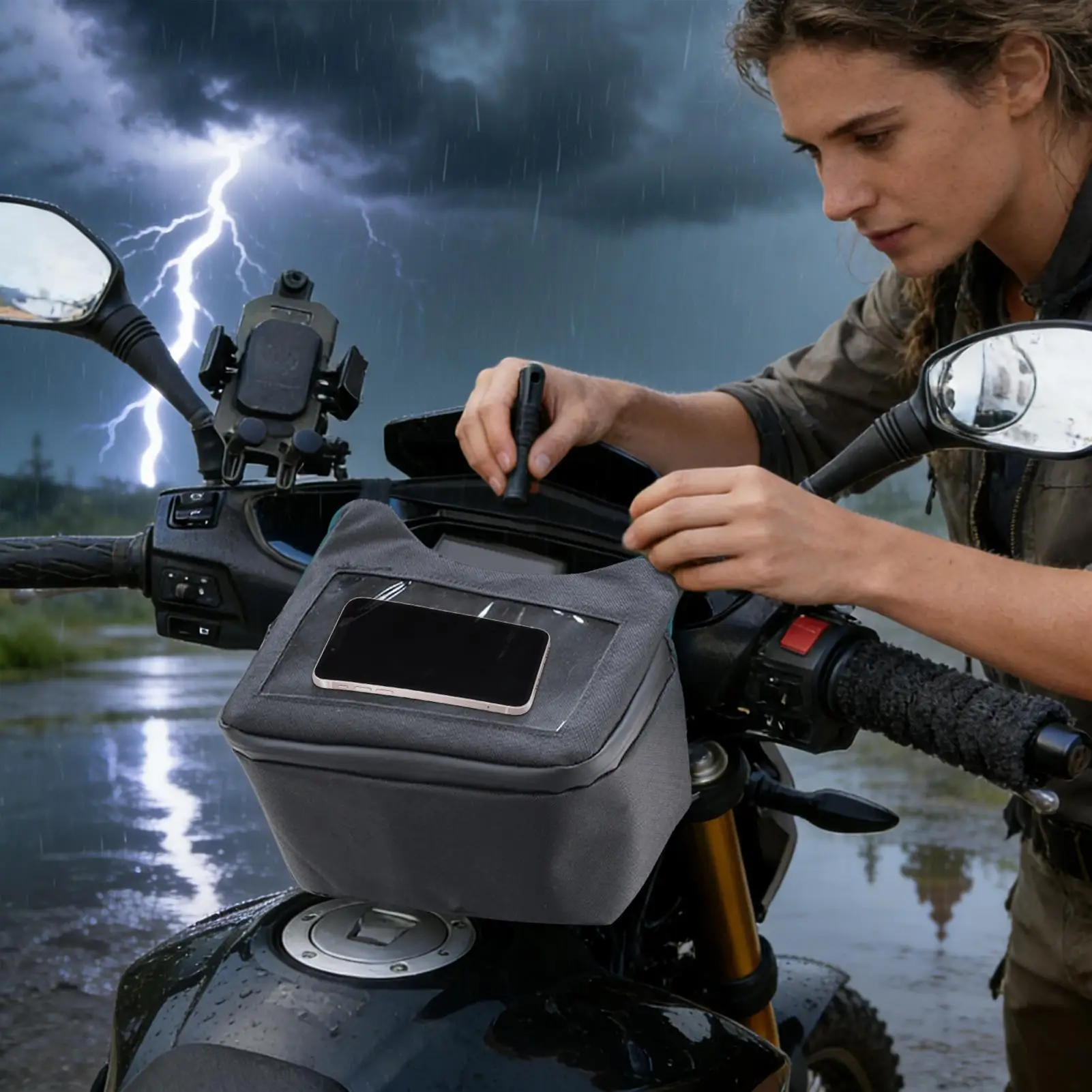 

Сумка на руль мотоцикла, водонепроницаемая передняя сумка, сенсорный экран, окно, сумка для хранения мотоцикла для мотоцикла, скутера, ключ, кошелек, телефон