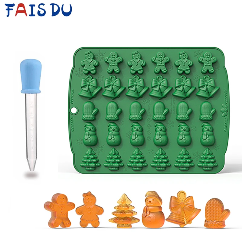 FAIS DU Christmas Chocolate Candy Molds 3D Snowflake Snowman Xmas Tree Cane Silicone Mold DIY Cake Decorating Tools