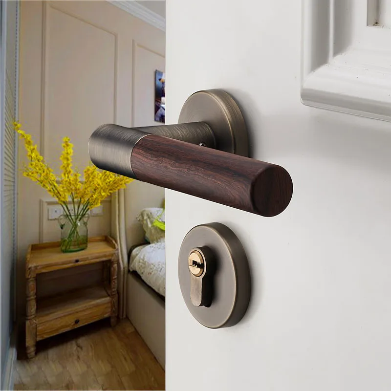 

Zinc Alloy Golden Wood Grain Door Lock Living Room Bathroom Door Handle Lock Anti-theft Lock Cylinder Furniture Hardware