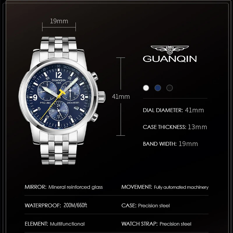 GUANQIN 2024 New Sports Men\'s Watches Luxury Automatic Watch For Men 200M Waterproof Multifunctional Mechanical Wristwatch Men